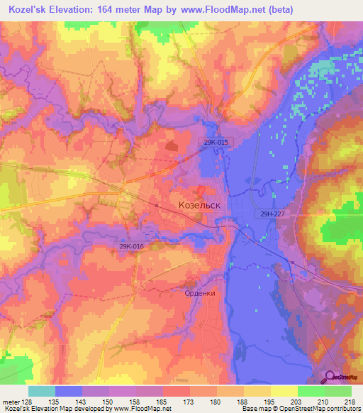 Kozel'sk,Russia Elevation Map