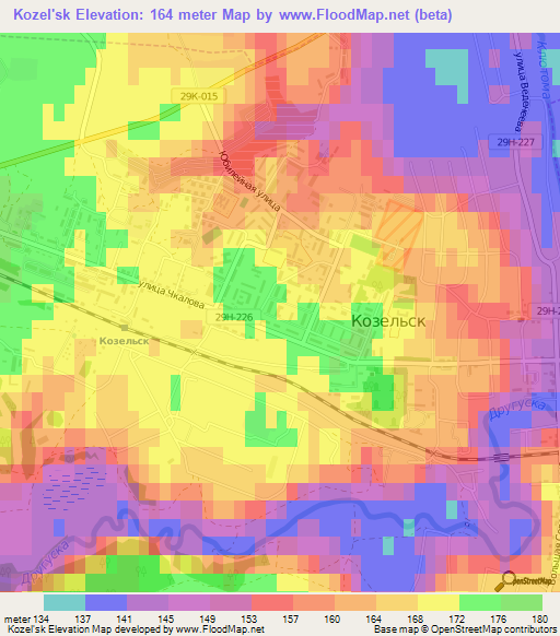 Kozel'sk,Russia Elevation Map