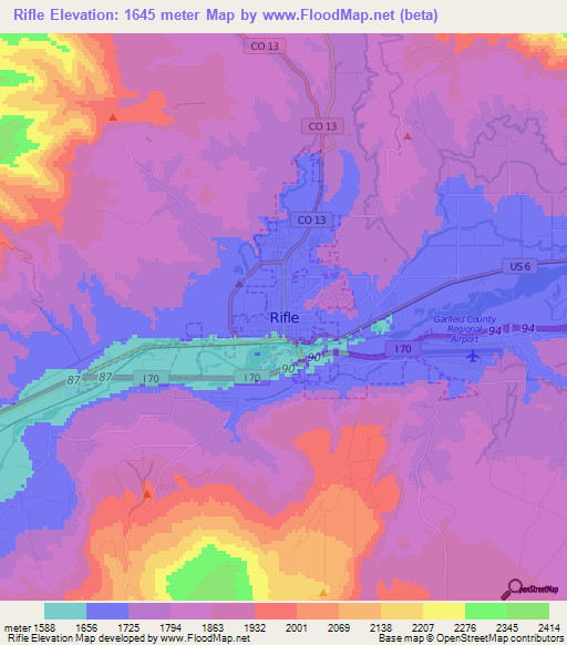 Rifle,US Elevation Map