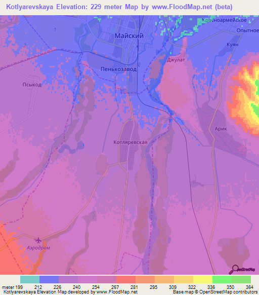 Kotlyarevskaya,Russia Elevation Map