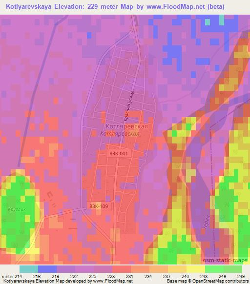 Kotlyarevskaya,Russia Elevation Map