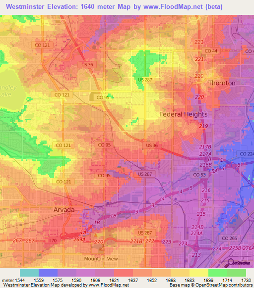 Westminster,US Elevation Map