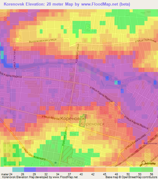 Korenovsk,Russia Elevation Map