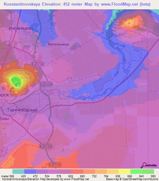 Konstantinovskaya,Russia Elevation Map