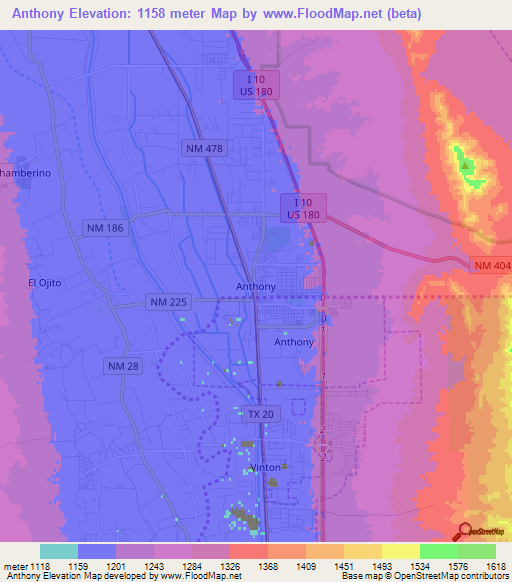 Anthony,US Elevation Map