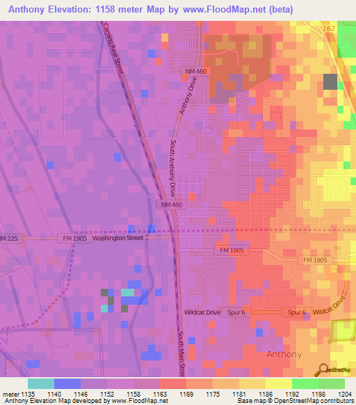 Anthony,US Elevation Map