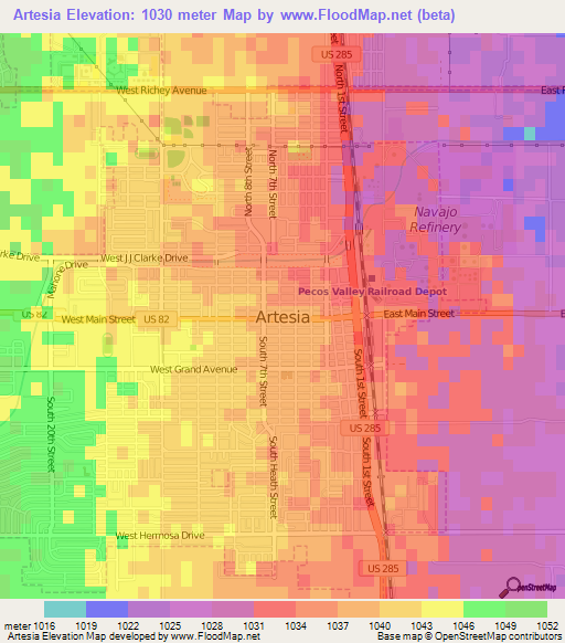 Artesia,US Elevation Map