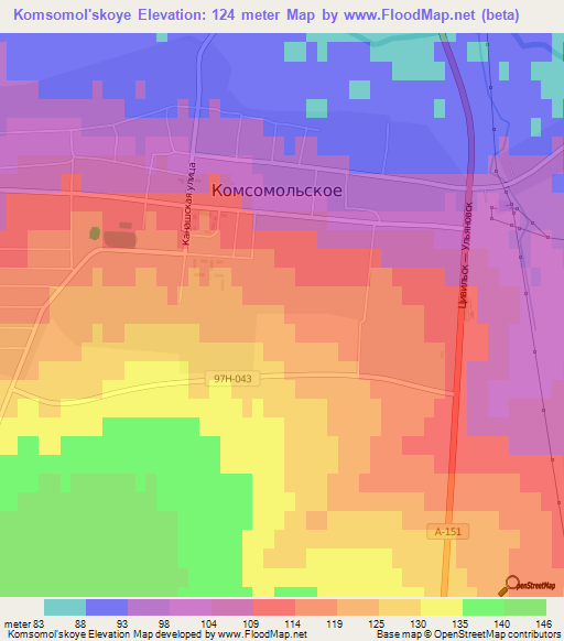 Komsomol'skoye,Russia Elevation Map