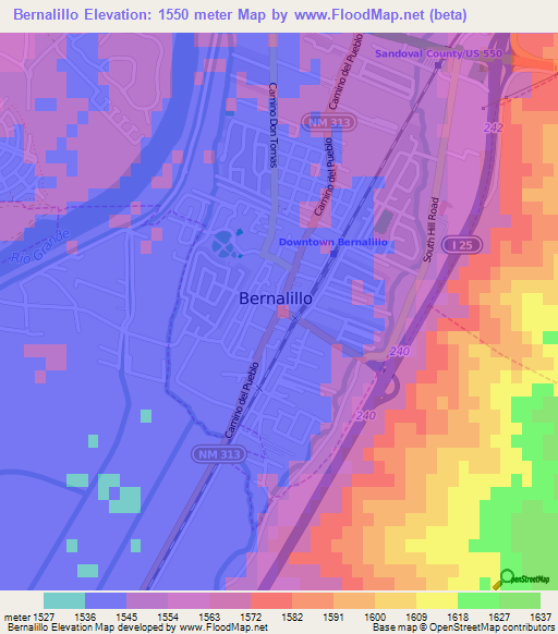 Bernalillo,US Elevation Map