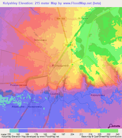 Kolyshley,Russia Elevation Map