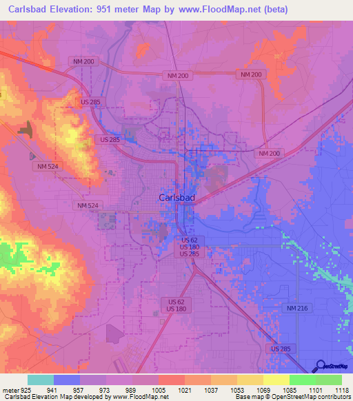 Carlsbad,US Elevation Map