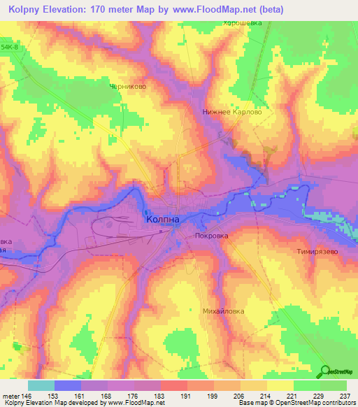 Kolpny,Russia Elevation Map