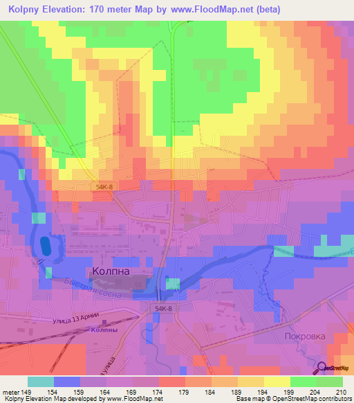 Kolpny,Russia Elevation Map