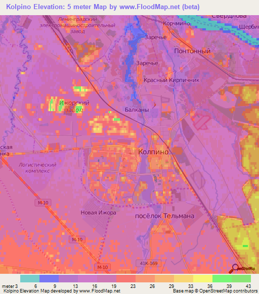 Kolpino,Russia Elevation Map