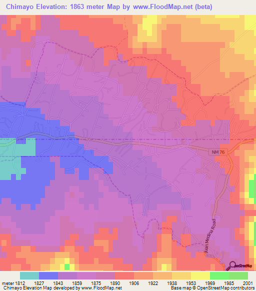 Chimayo,US Elevation Map