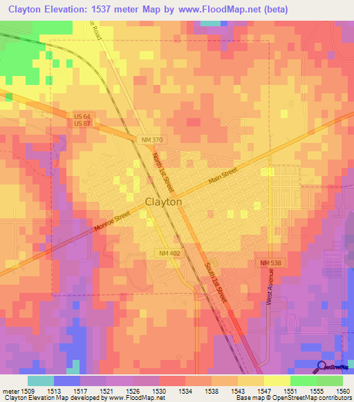 Clayton,US Elevation Map