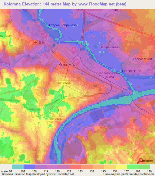 Kolomna,Russia Elevation Map