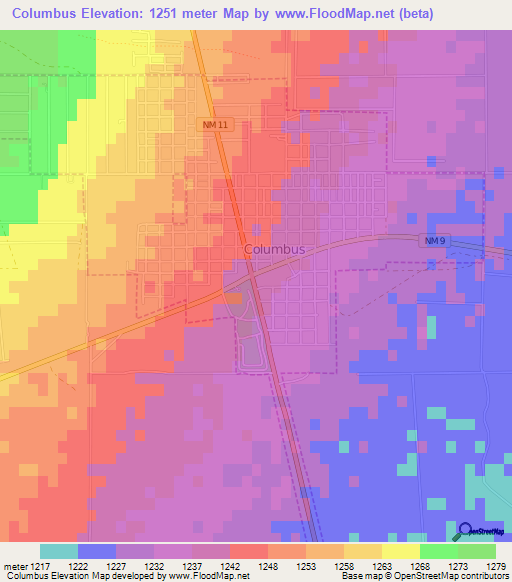 Columbus,US Elevation Map