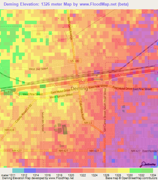 Deming,US Elevation Map