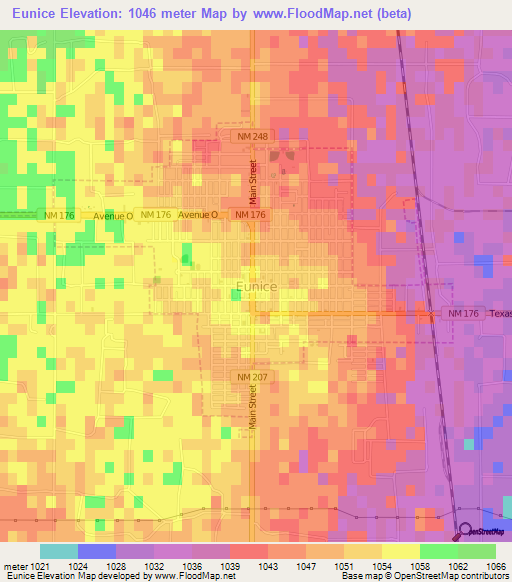 Eunice,US Elevation Map