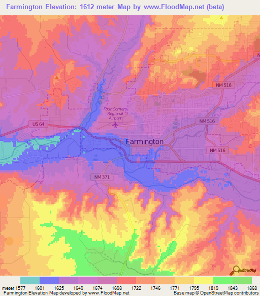 Farmington,US Elevation Map