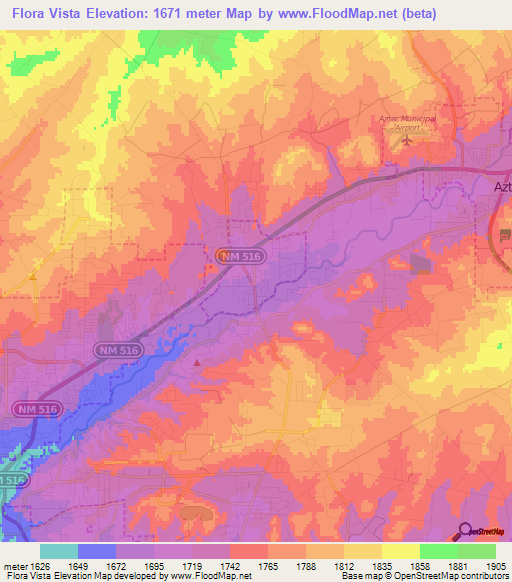 Flora Vista,US Elevation Map