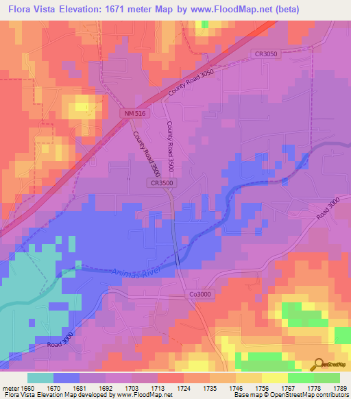 Flora Vista,US Elevation Map