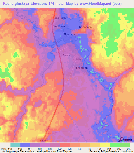 Kocherginskaya,Russia Elevation Map