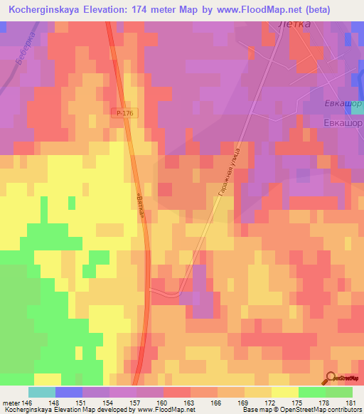 Kocherginskaya,Russia Elevation Map