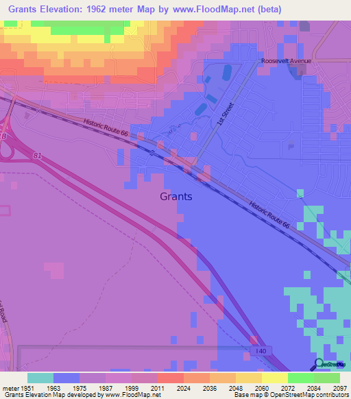 Grants,US Elevation Map