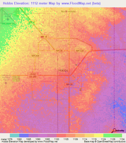 Hobbs,US Elevation Map