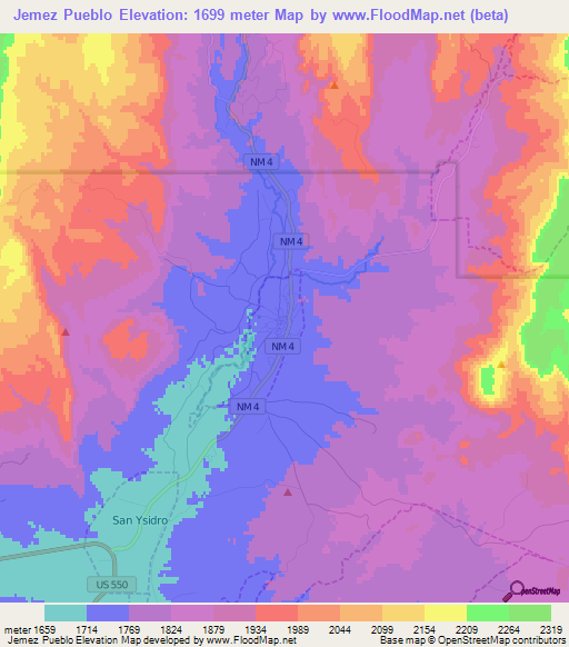 Jemez Pueblo,US Elevation Map