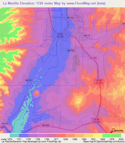 La Mesilla,US Elevation Map