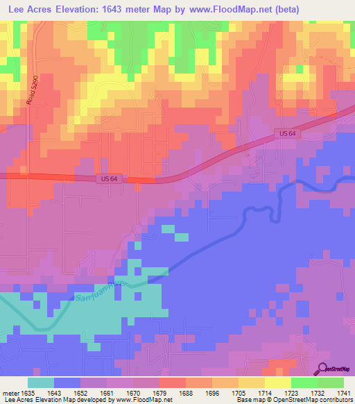 Lee Acres,US Elevation Map