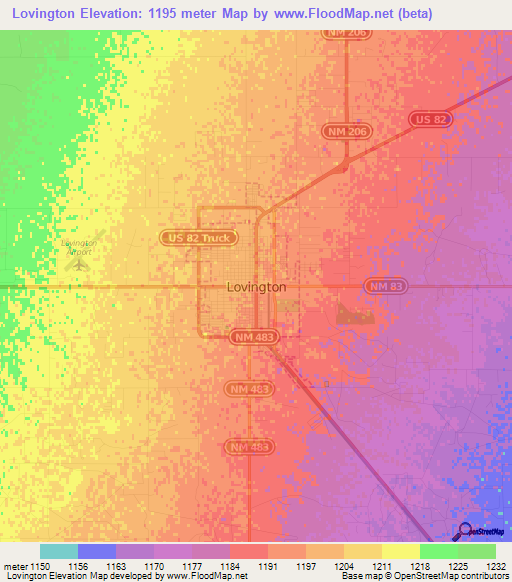 Lovington,US Elevation Map