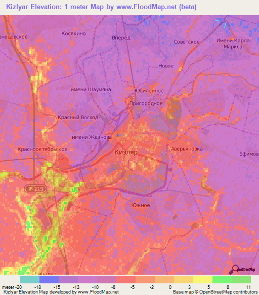 Kizlyar,Russia Elevation Map