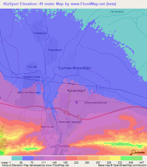 Kizilyurt,Russia Elevation Map