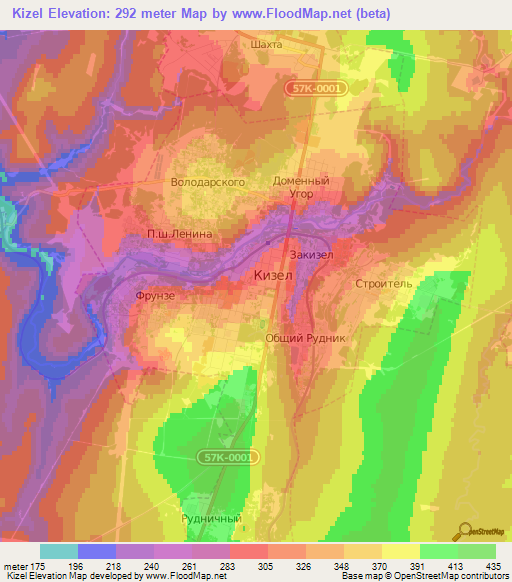 Kizel,Russia Elevation Map