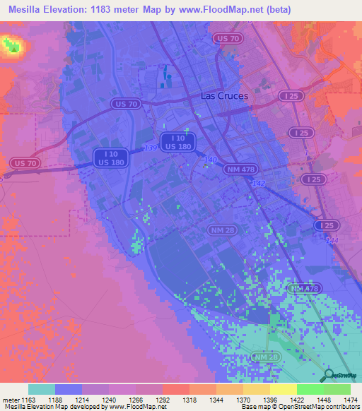 Mesilla,US Elevation Map