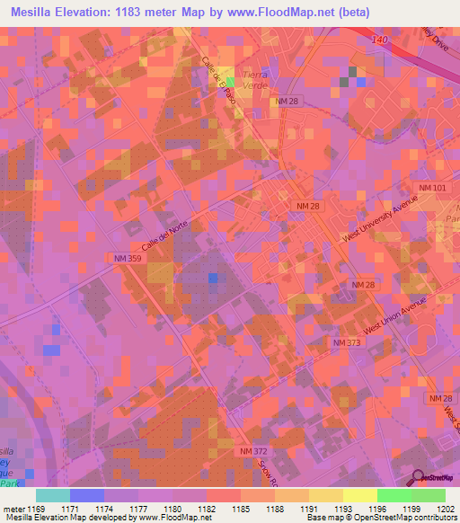 Mesilla,US Elevation Map