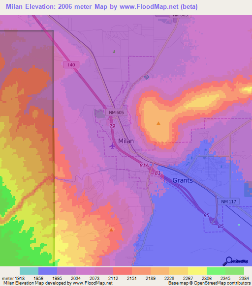 Milan,US Elevation Map