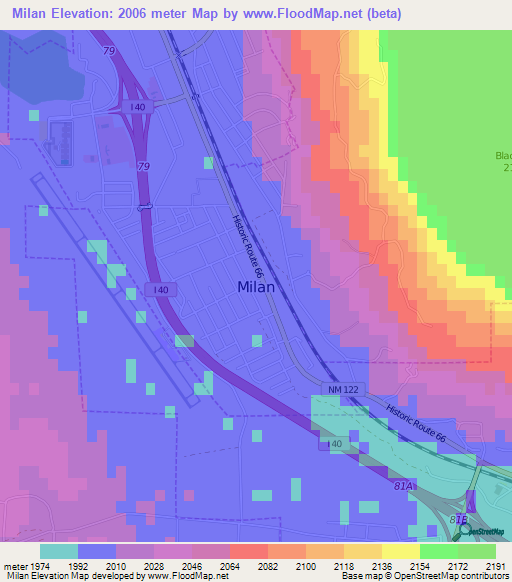 Milan,US Elevation Map