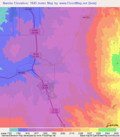 Nambe,US Elevation Map