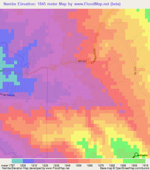 Nambe,US Elevation Map