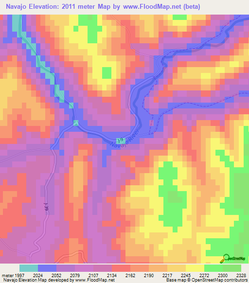 Navajo,US Elevation Map