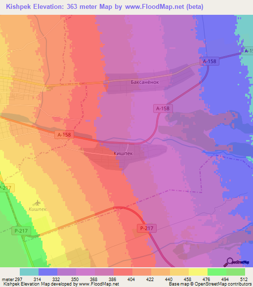 Kishpek,Russia Elevation Map