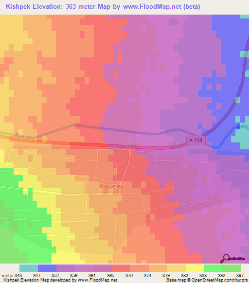 Kishpek,Russia Elevation Map