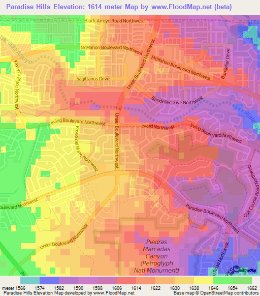 Paradise Hills,US Elevation Map