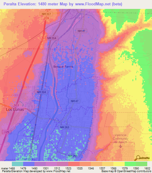 Peralta,US Elevation Map