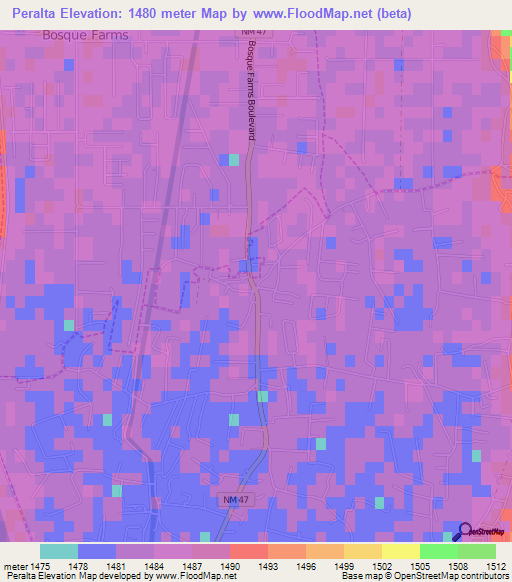 Peralta,US Elevation Map